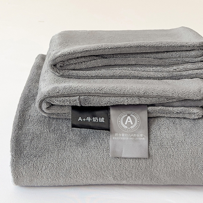 芷凡家纺 2025新款A类牛奶绒纯色条纹格子床单 牛奶绒床单-中灰