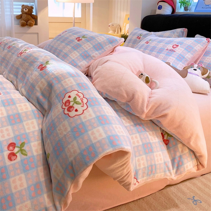 91家纺网 家纺一手货源 找家纺 （总）佰亿莱 2025直播新款印花小清新法莱绒牛奶绒四件套