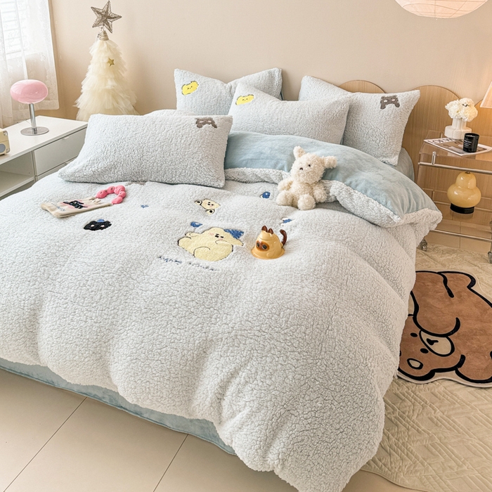 91家纺网 家纺一手货源 找家纺 （总）懒猫家纺 2024新款羊羔绒刺绣四件套