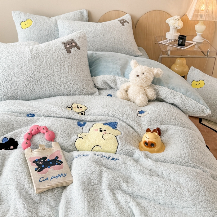 91家纺网 家纺一手货源 找家纺 （总）懒猫家纺 2024新款羊羔绒刺绣四件套