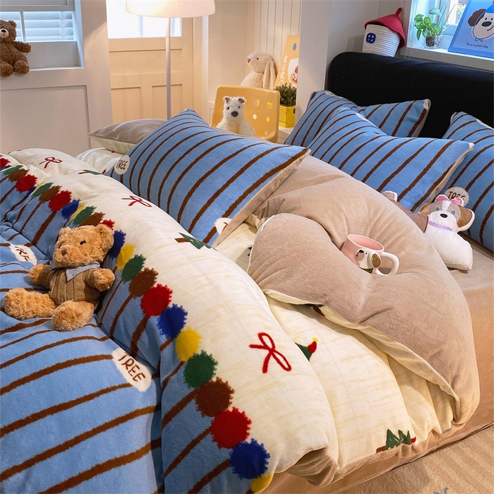 91家纺网 家纺一手货源 找家纺 （总）佰亿莱 2025直播新款印花小清新法莱绒牛奶绒四件套