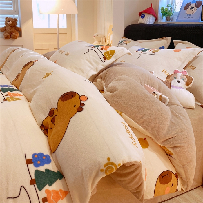 91家纺网 家纺一手货源 找家纺 （总）佰亿莱 2025直播新款印花小清新法莱绒牛奶绒四件套