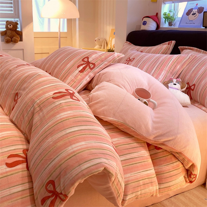 91家纺网 家纺一手货源 找家纺 （总）佰亿莱 2025直播新款印花小清新法莱绒牛奶绒四件套