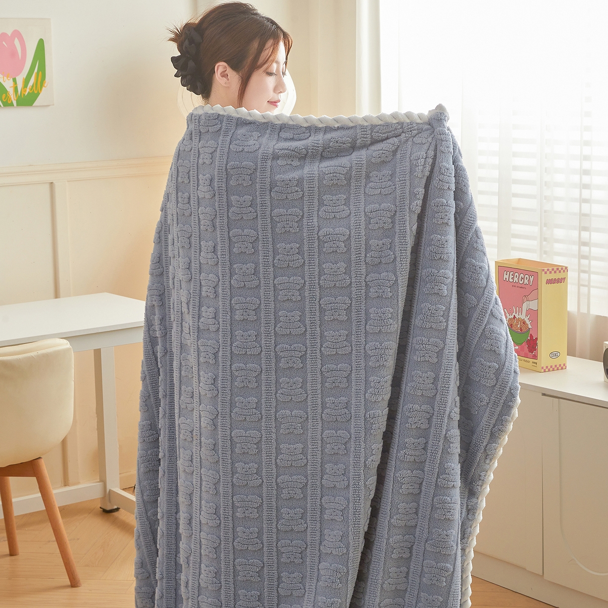 91家纺网 家纺一手货源 找家纺 （总）世纪绒品 2025新款A类立体牛奶绒雕花绒单层毛毯毯子-多宝熊