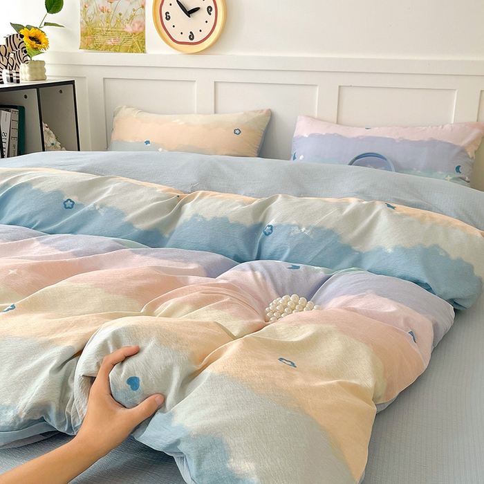 王朝国际 2025新款爆款云感亚麻有氧双层纱皱皱双层纱四件套 梦幻星空