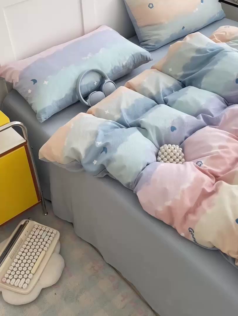 91家纺网 家纺一手货源 找家纺 王朝国际 2025新款爆款云感亚麻有氧双层纱皱皱双层纱四件套 梦幻星空