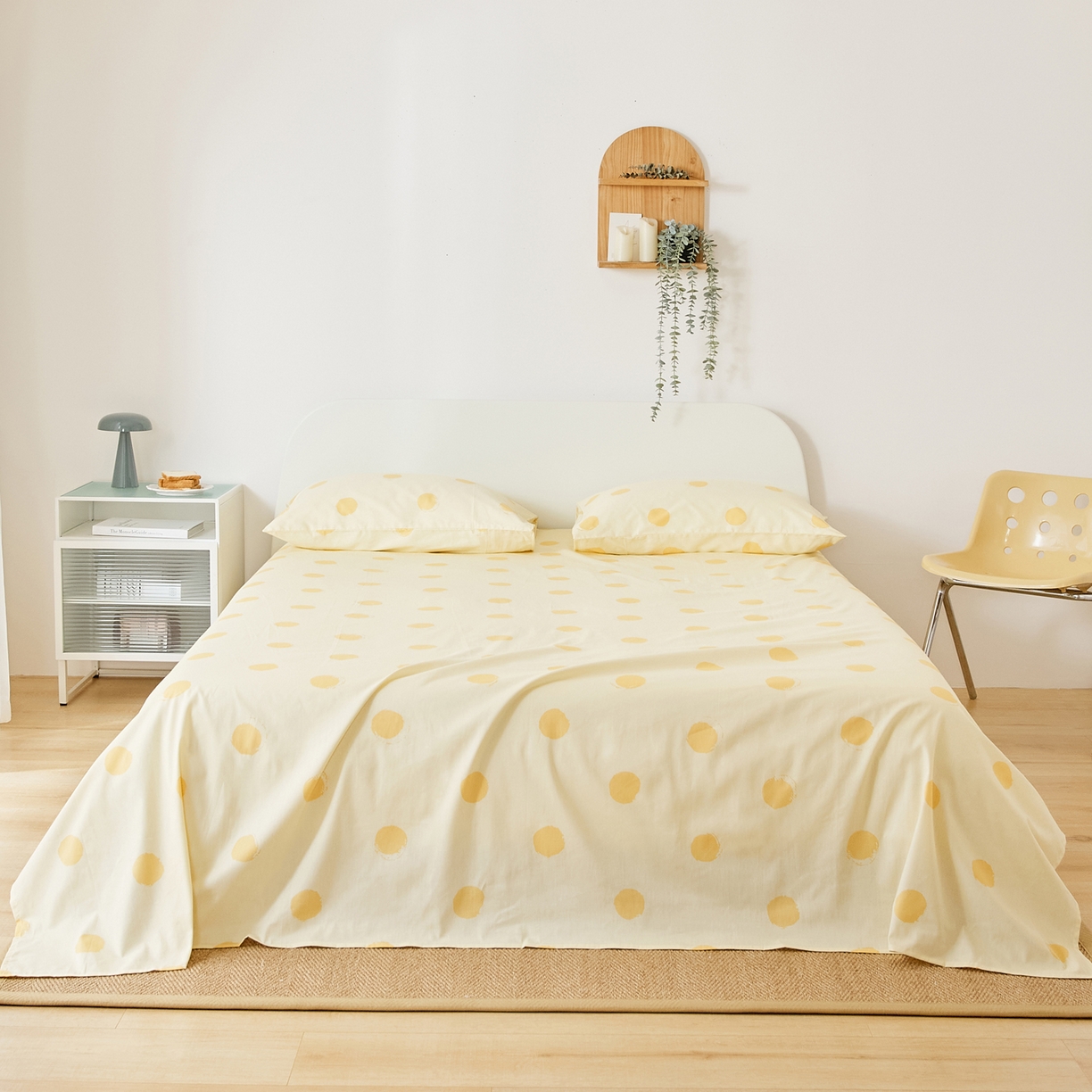 EH家居 2025新款全棉小清新印花单床单-织光系列 黄色大波点
