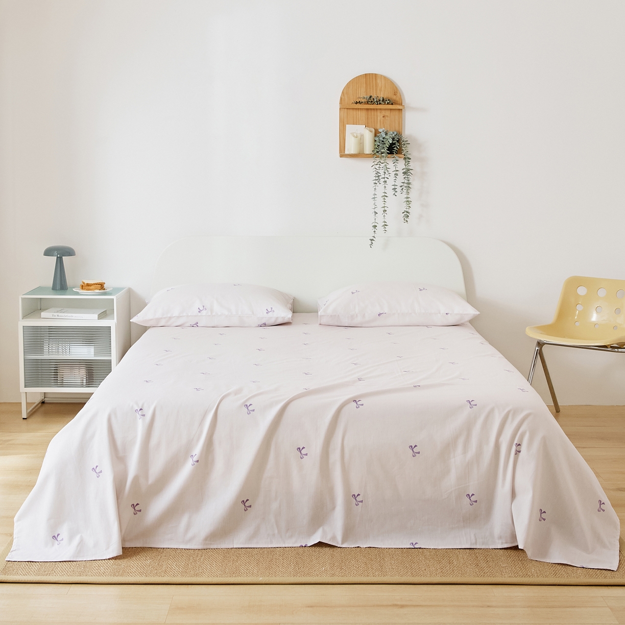 EH家居 2025新款全棉小清新印花单床单-织光系列 紫色蝴蝶结