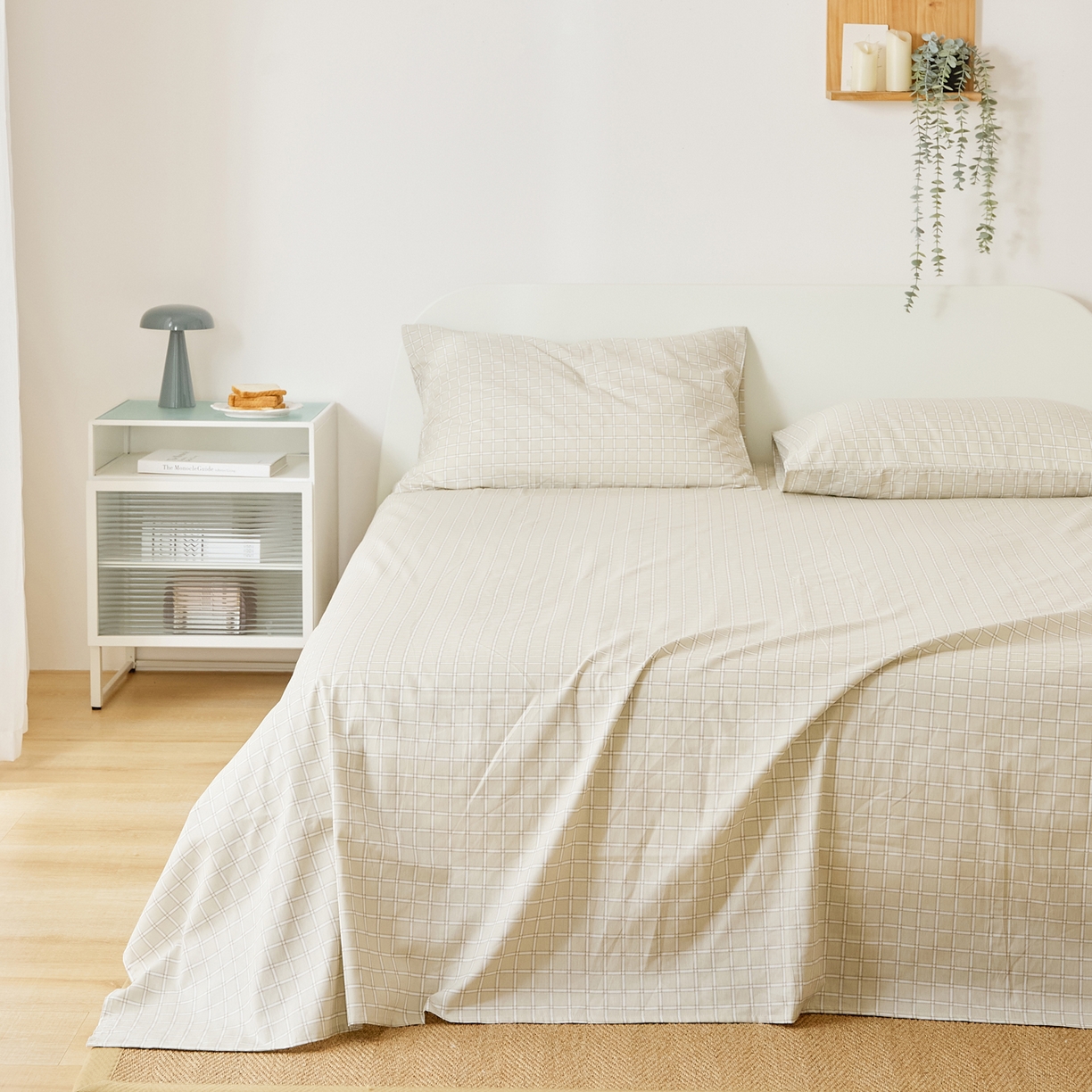 91家纺网 家纺一手货源 找家纺 EH家居 2025新款全棉小清新印花单床单-织光系列 茶茶方格