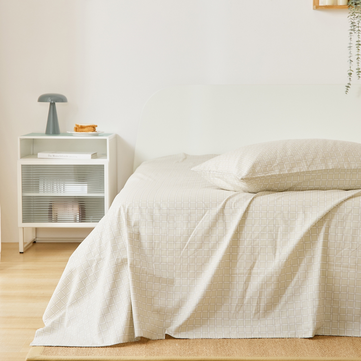 91家纺网 家纺一手货源 找家纺 EH家居 2025新款全棉小清新印花单床单-织光系列 茶茶方格