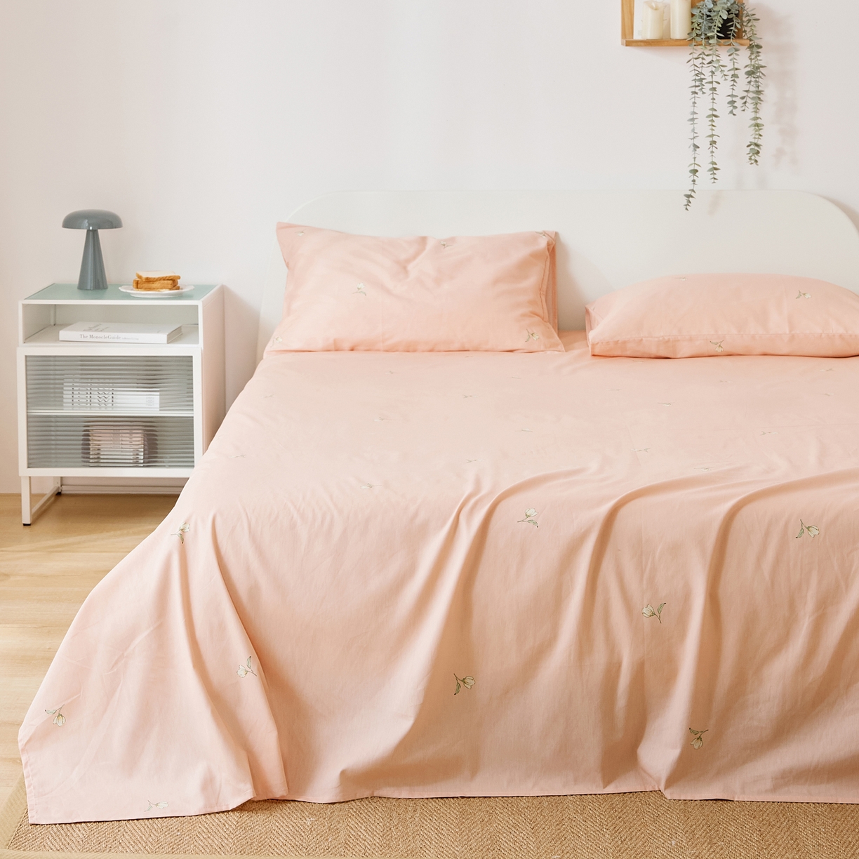 91家纺网 家纺一手货源 找家纺 EH家居 2025新款全棉小清新印花单床单-织光系列 粉玉兰