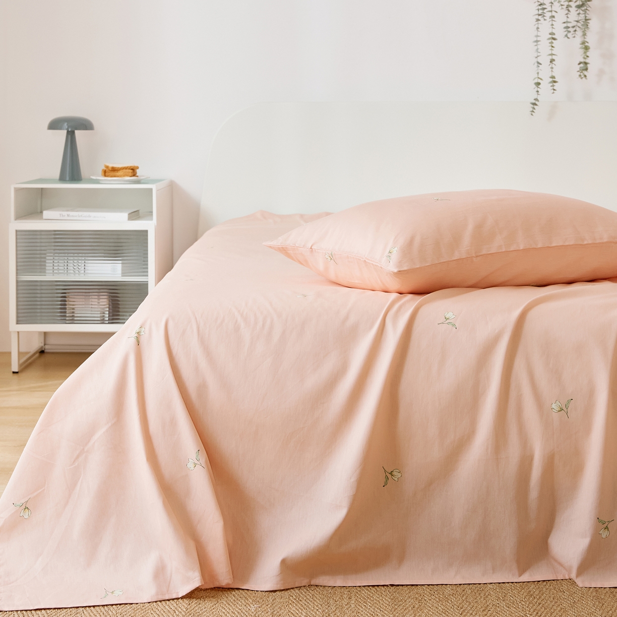 91家纺网 家纺一手货源 找家纺 EH家居 2025新款全棉小清新印花单床单-织光系列 粉玉兰