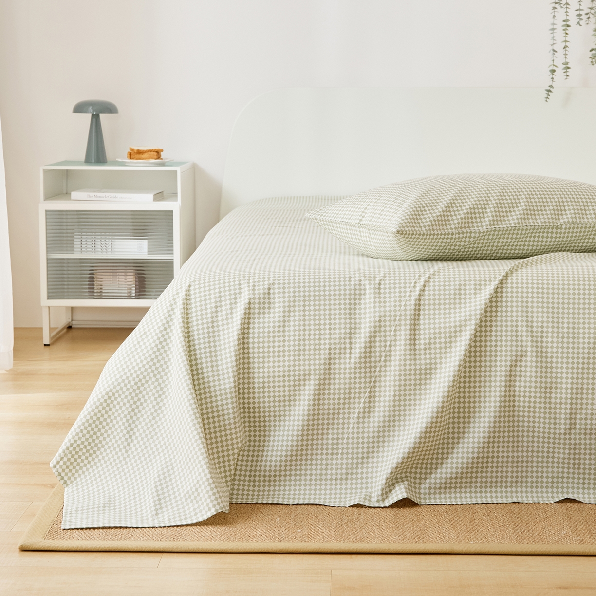 91家纺网 家纺一手货源 找家纺 EH家居 2025新款全棉小清新印花单床单-织光系列 青色小格