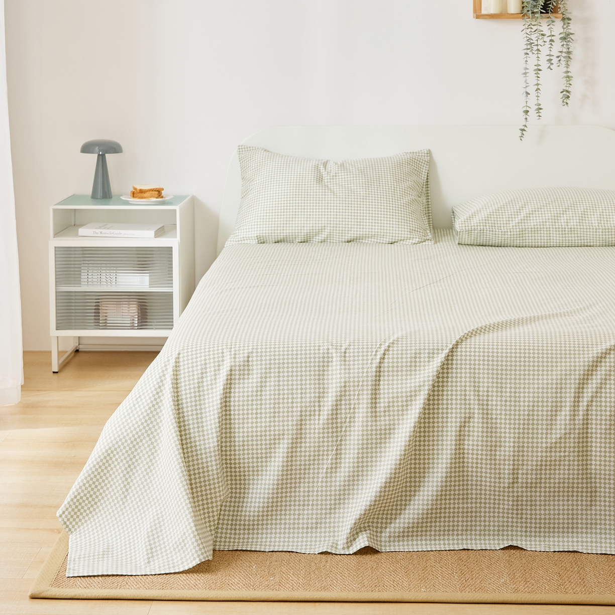 91家纺网 家纺一手货源 找家纺 EH家居 2025新款全棉小清新印花单床单-织光系列 青色小格