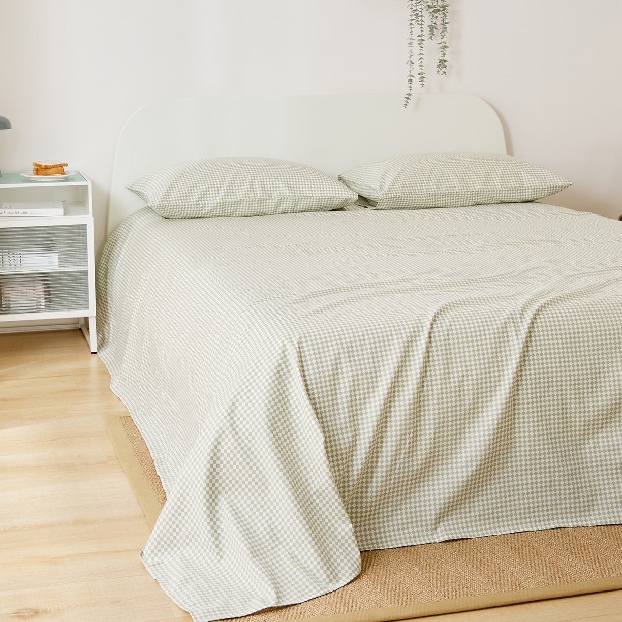 91家纺网 家纺一手货源 找家纺 EH家居 2025新款全棉小清新印花单床单-织光系列 青色小格