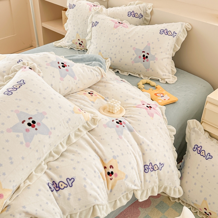 91家纺网 家纺一手货源 找家纺 懒猫家纺 2025新款韩版牛奶绒四件套 多彩繁星