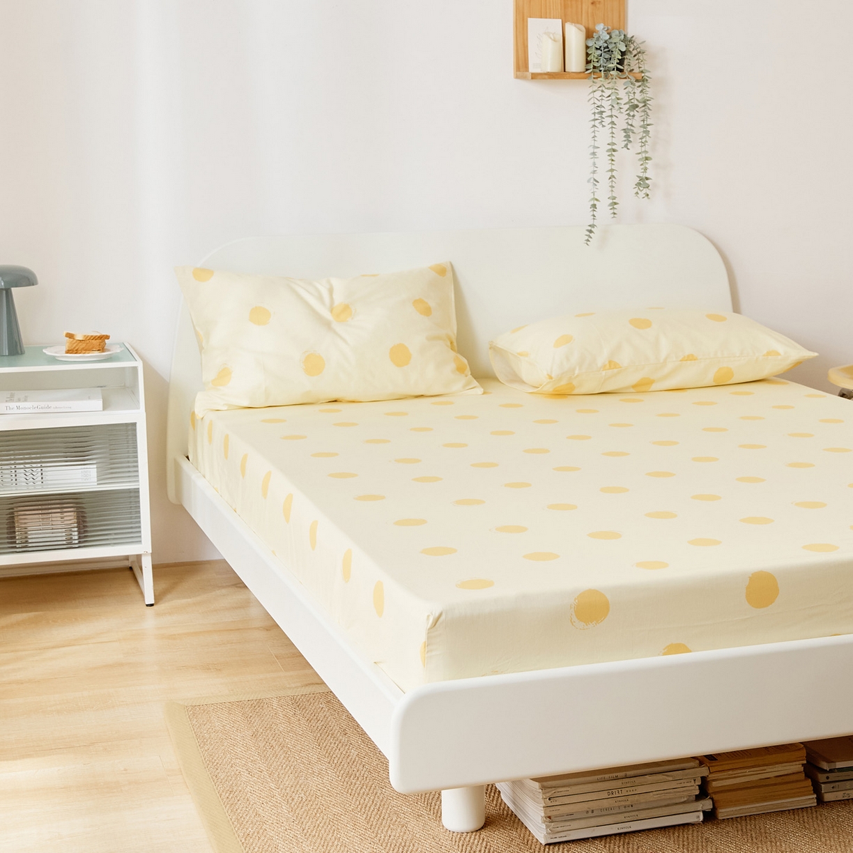 91家纺网 家纺一手货源 找家纺 EH家居 2025新款全棉小清新印花单床笠-织光系列 黄色大波点