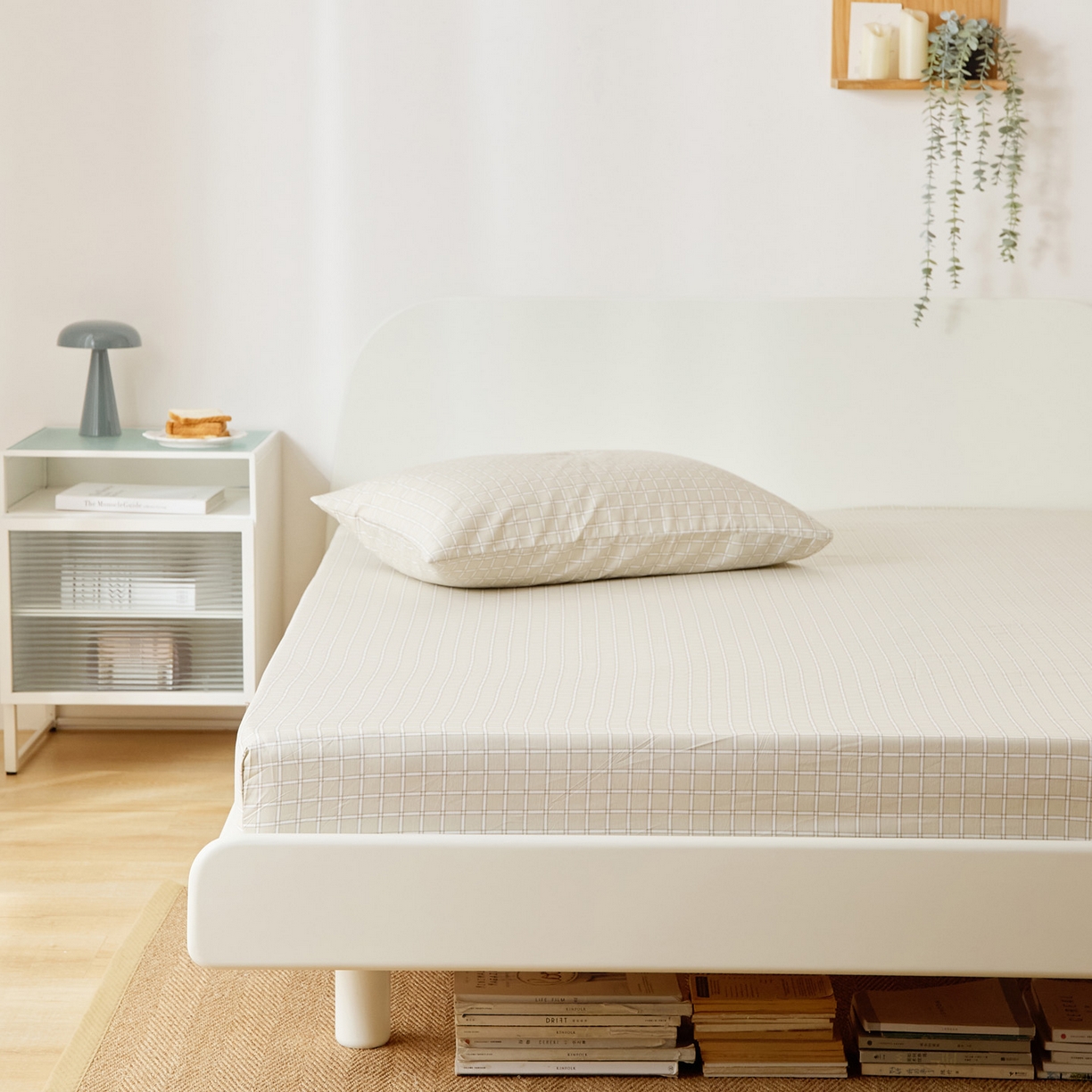 91家纺网 家纺一手货源 找家纺 EH家居 2025新款全棉小清新印花单床笠-织光系列 茶茶方格