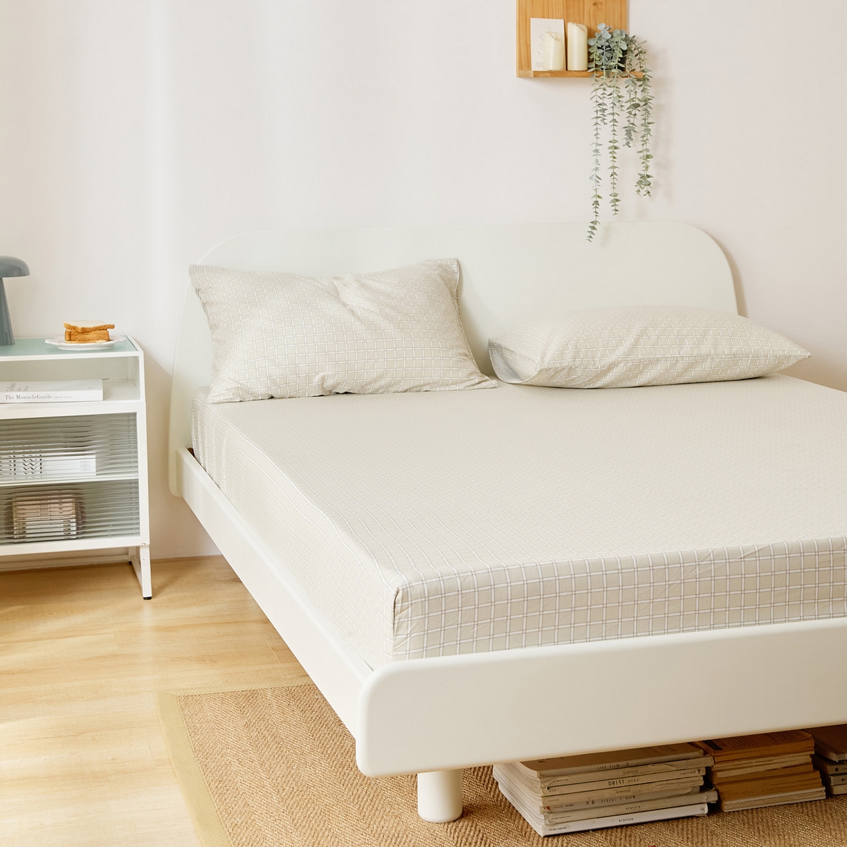 91家纺网 家纺一手货源 找家纺 EH家居 2025新款全棉小清新印花单床笠-织光系列 茶茶方格