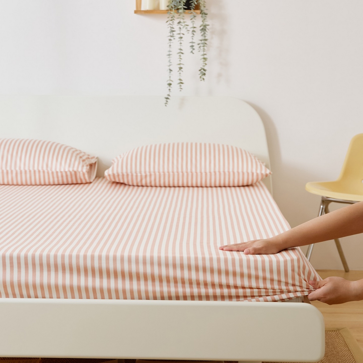 91家纺网 家纺一手货源 找家纺 EH家居 2025新款全棉小清新印花单床笠-织光系列 微糖条纹