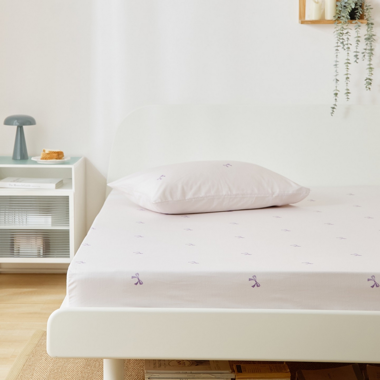 91家纺网 家纺一手货源 找家纺 EH家居 2025新款全棉小清新印花单床笠-织光系列 紫色蝴蝶结