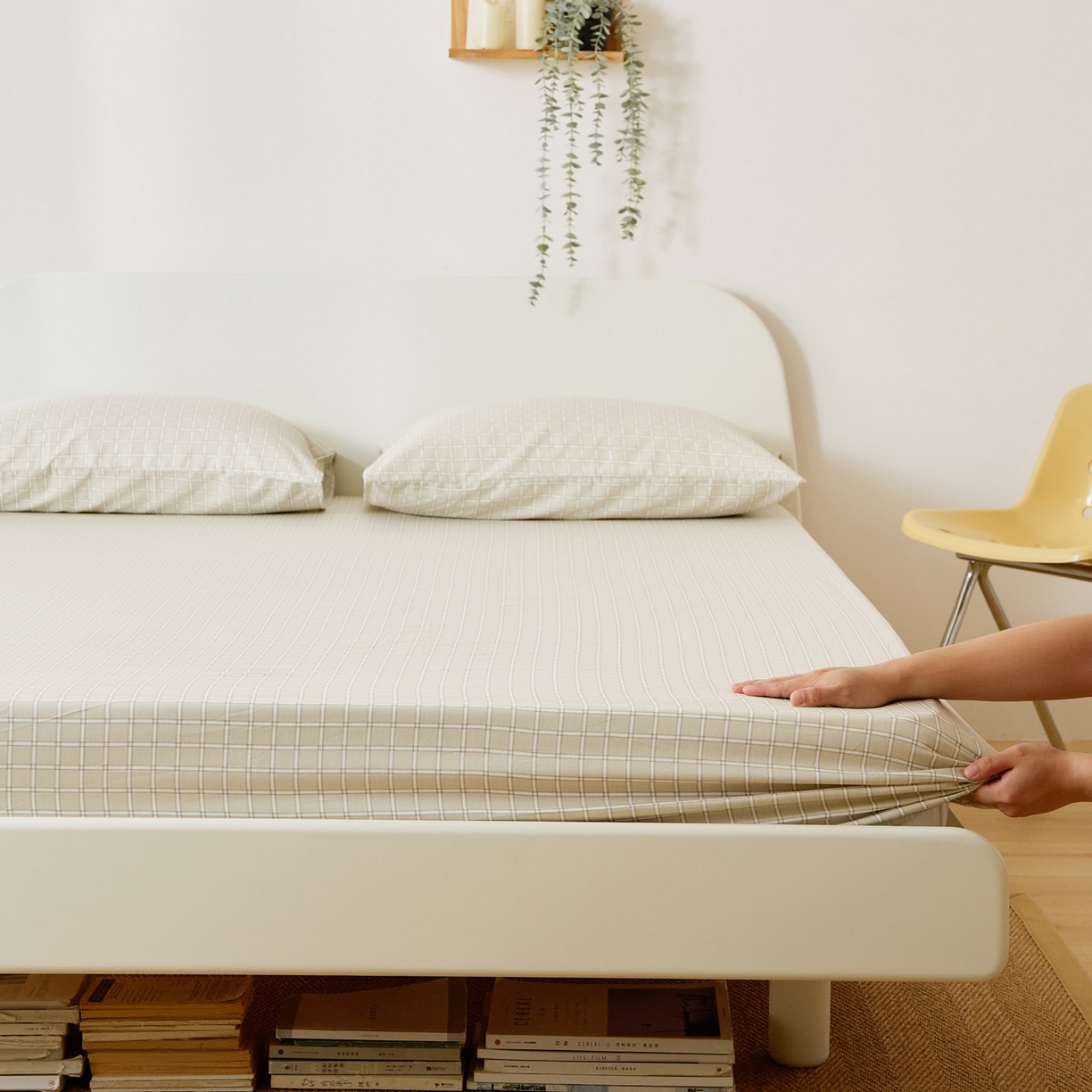 91家纺网 家纺一手货源 找家纺 EH家居 2025新款全棉小清新印花单床笠-织光系列 茶茶方格