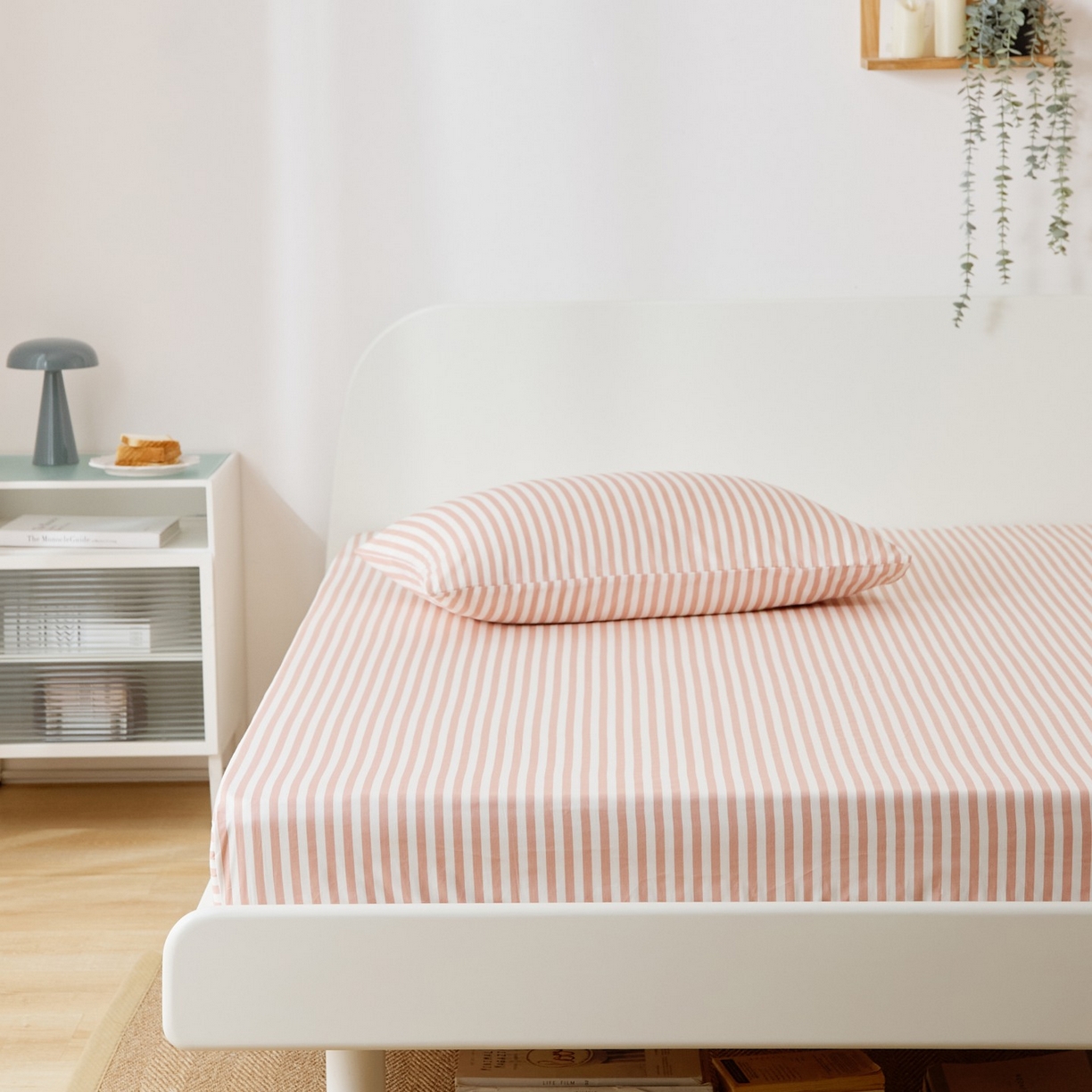 91家纺网 家纺一手货源 找家纺 EH家居 2025新款全棉小清新印花单床笠-织光系列 微糖条纹