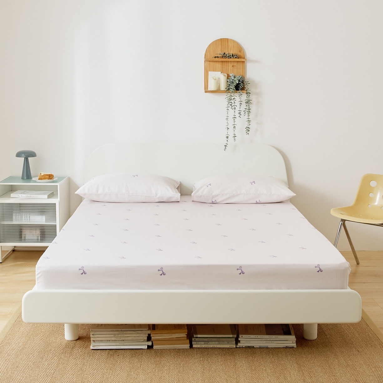 EH家居 2025新款全棉小清新印花单床笠-织光系列 紫色蝴蝶结