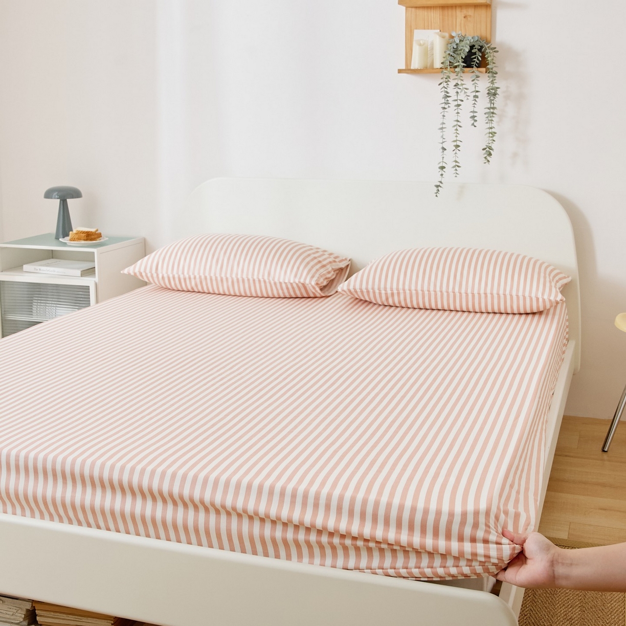91家纺网 家纺一手货源 找家纺 EH家居 2025新款全棉小清新印花单床笠-织光系列 微糖条纹
