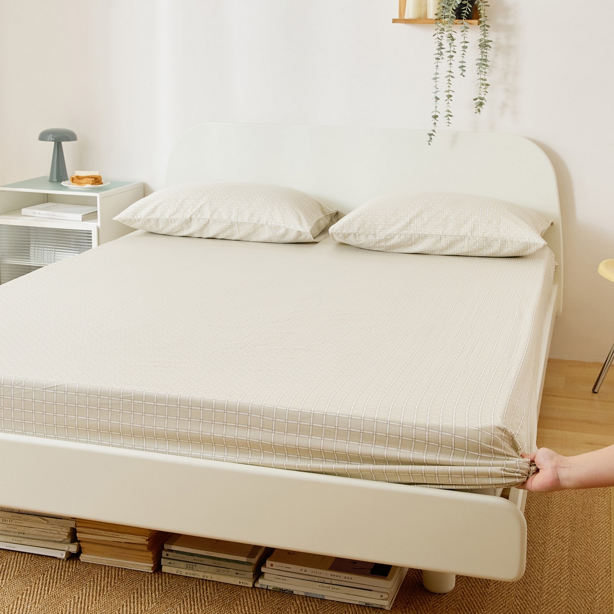 91家纺网 家纺一手货源 找家纺 EH家居 2025新款全棉小清新印花单床笠-织光系列 茶茶方格