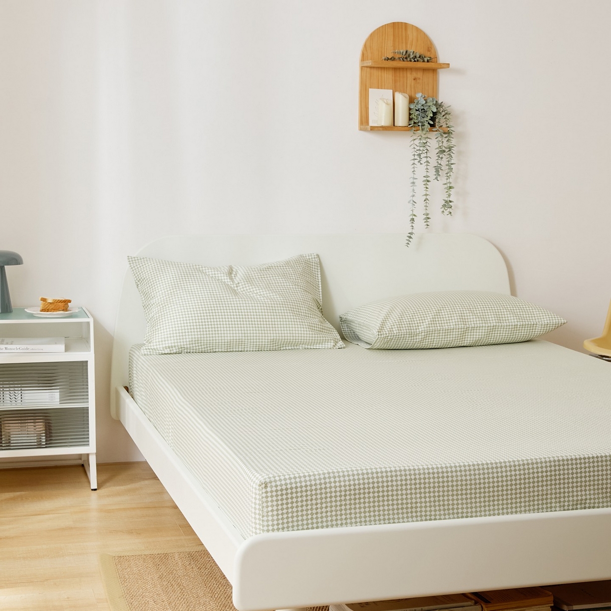 91家纺网 家纺一手货源 找家纺 EH家居 2025新款全棉小清新印花单床笠-织光系列 青色小格