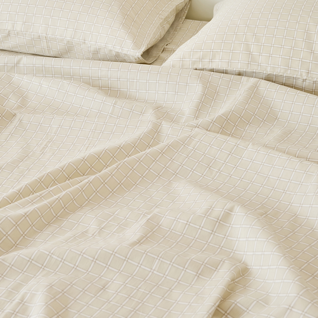 91家纺网 家纺一手货源 找家纺 EH家居 2025新款全棉小清新印花单床单-织光系列 茶茶方格