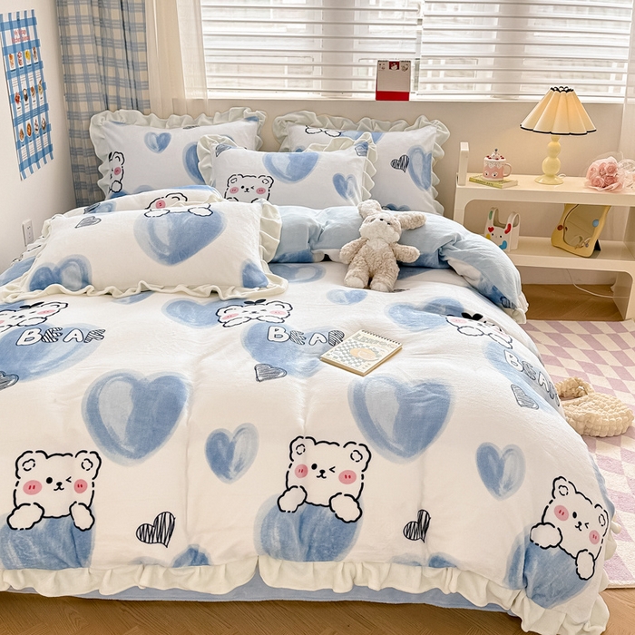 91家纺网 家纺一手货源 找家纺 懒猫家纺 2025新款韩版牛奶绒四件套 可爱熊