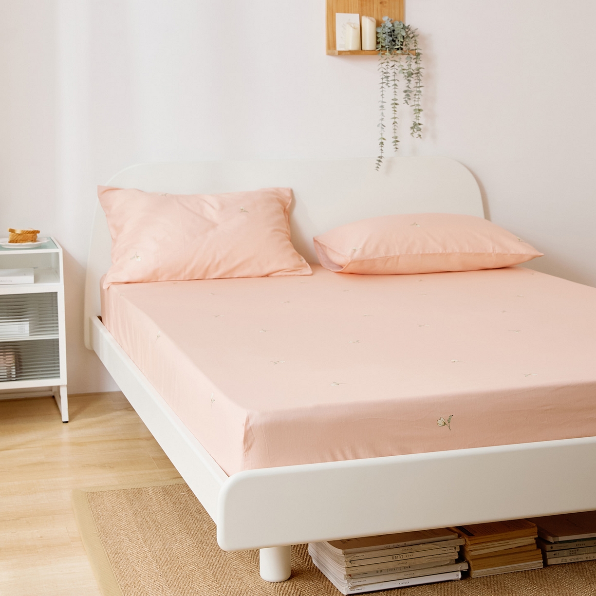 91家纺网 家纺一手货源 找家纺 EH家居 2025新款全棉小清新印花单床笠-织光系列 粉玉兰