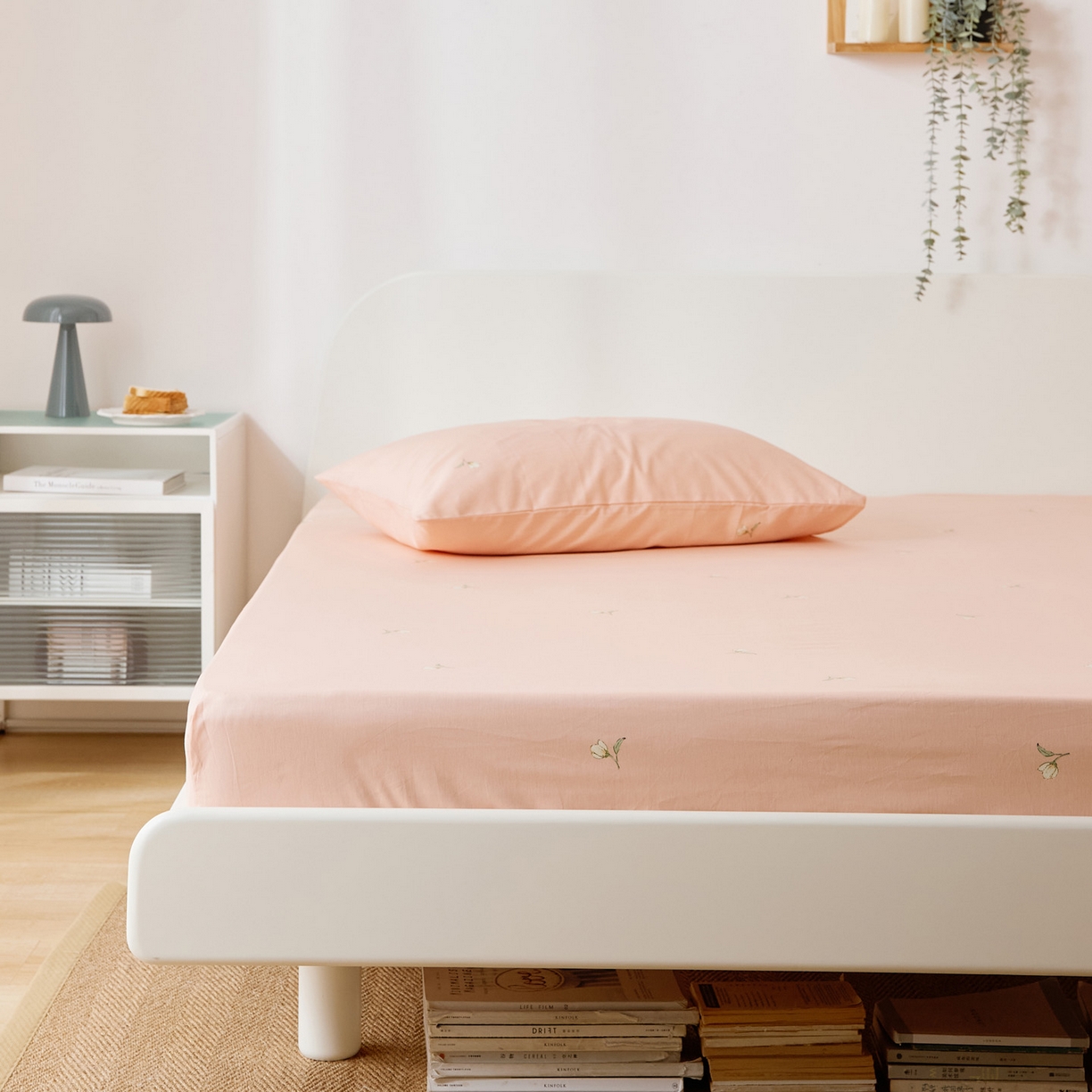 91家纺网 家纺一手货源 找家纺 EH家居 2025新款全棉小清新印花单床笠-织光系列 粉玉兰