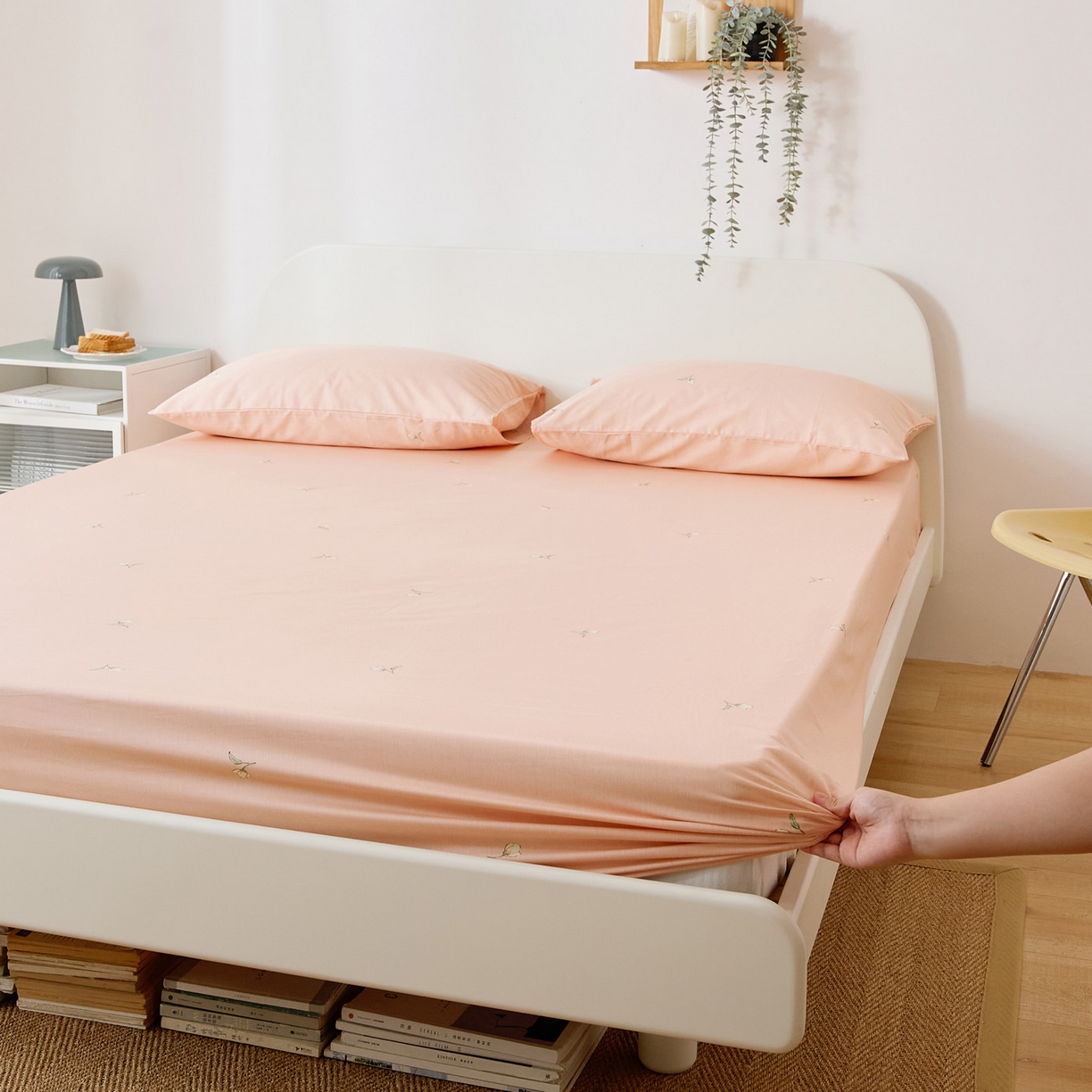 91家纺网 家纺一手货源 找家纺 EH家居 2025新款全棉小清新印花单床笠-织光系列 粉玉兰