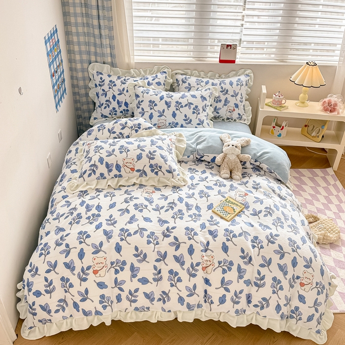 91家纺网 家纺一手货源 找家纺 懒猫家纺 2025新款韩版牛奶绒四件套 快乐熊