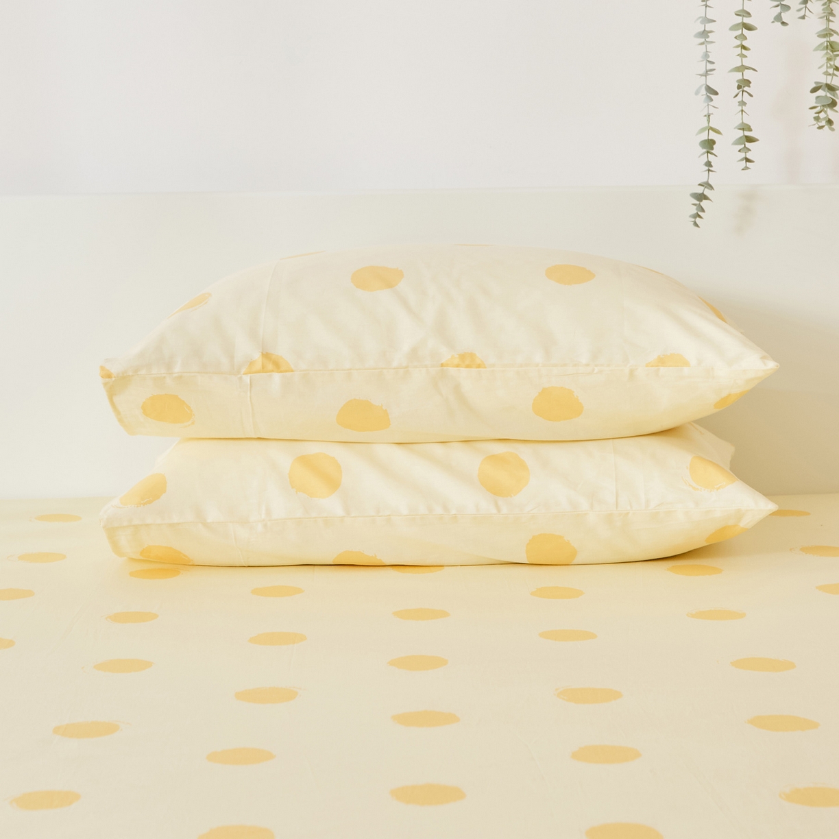 EH家居 2025新款全棉小清新印花单枕套-织光系列 黄色大波点