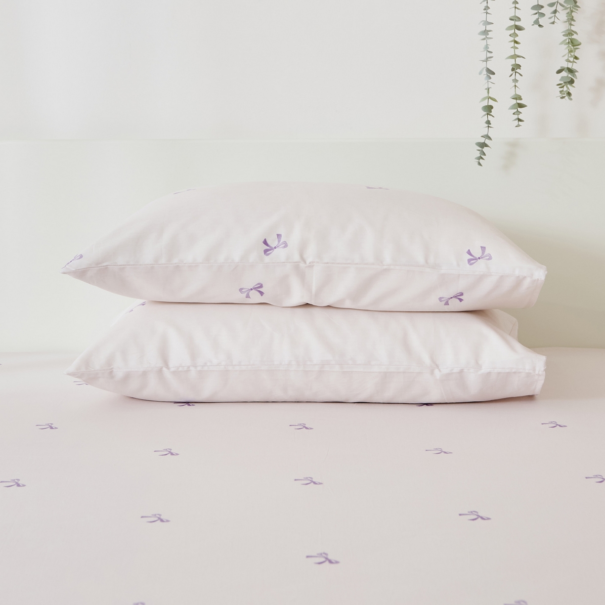 EH家居 2025新款全棉小清新印花单枕套-织光系列 紫色蝴蝶结