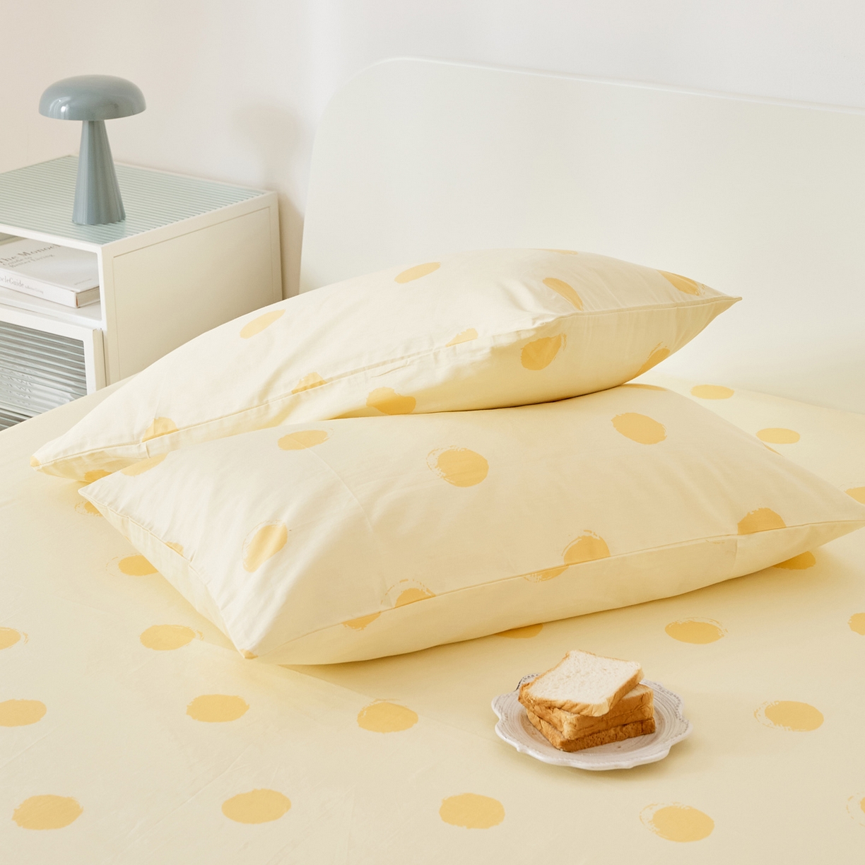 91家纺网 家纺一手货源 找家纺 EH家居 2025新款全棉小清新印花单枕套-织光系列 黄色大波点