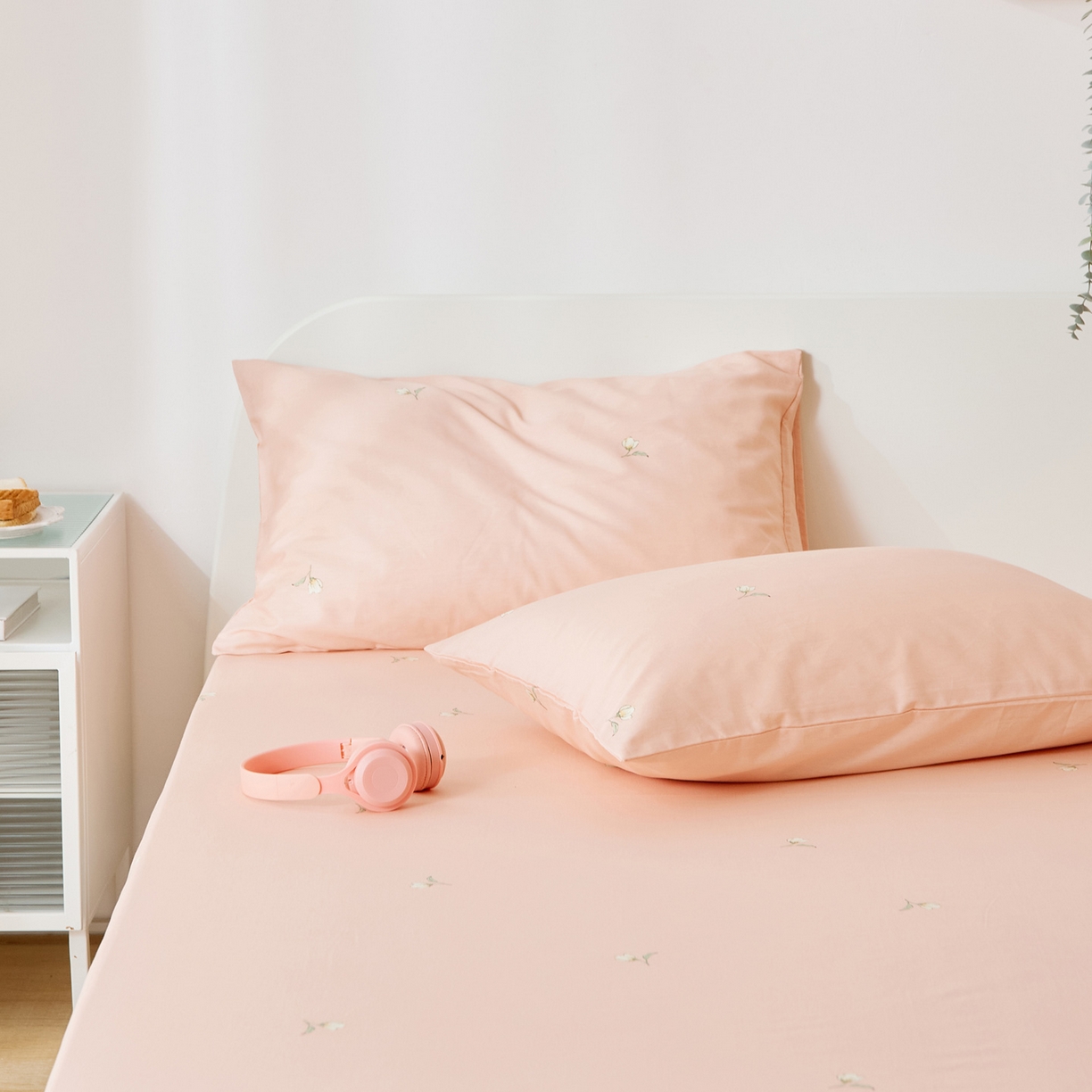 91家纺网 家纺一手货源 找家纺 EH家居 2025新款全棉小清新印花单枕套-织光系列 粉玉兰