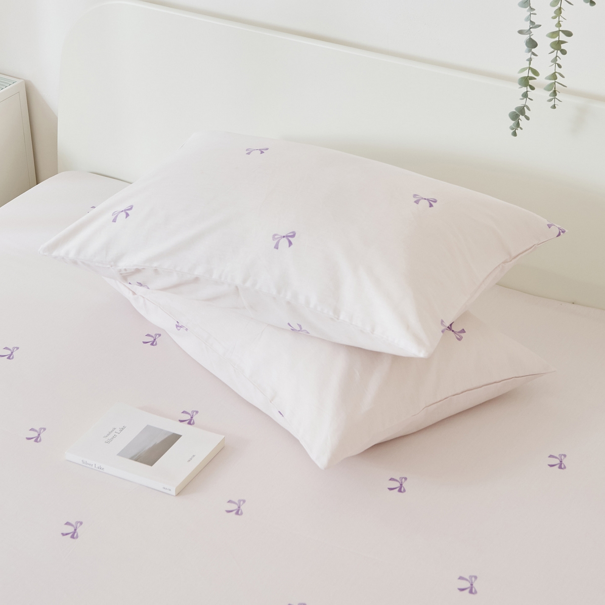 91家纺网 家纺一手货源 找家纺 EH家居 2025新款全棉小清新印花单枕套-织光系列 紫色蝴蝶结