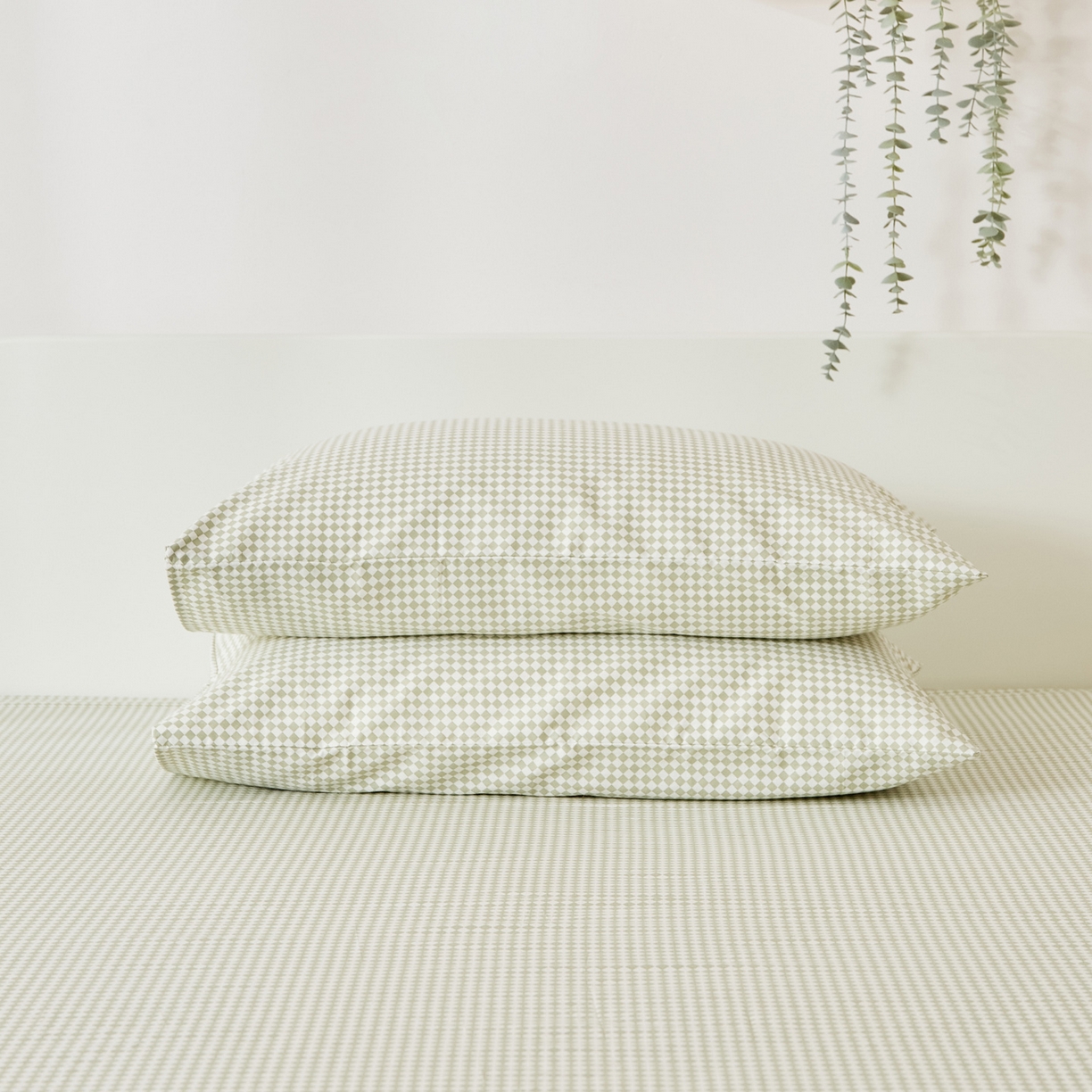 EH家居 2025新款全棉小清新印花单枕套-织光系列 青色小格