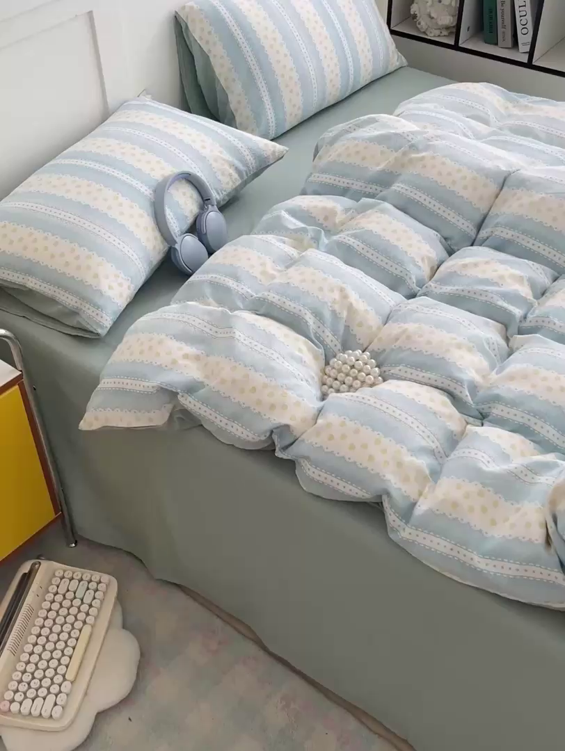 91家纺网 家纺一手货源 找家纺 王朝国际 2025爆款皱皱双层纱四件套 海洋之心 