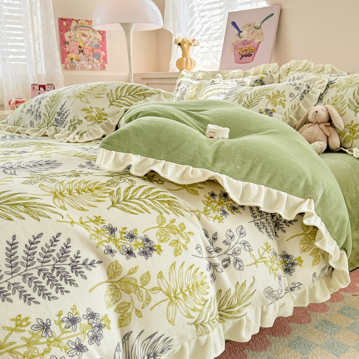 91家纺网 家纺一手货源 找家纺 懒猫家纺 2025新款韩版牛奶绒四件套 绿野仙踪