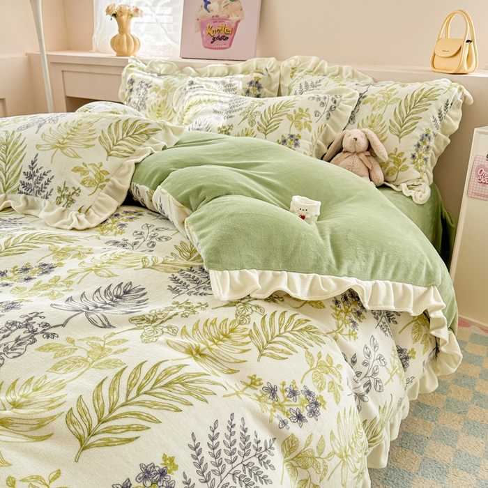 91家纺网 家纺一手货源 找家纺 懒猫家纺 2025新款韩版牛奶绒四件套 绿野仙踪