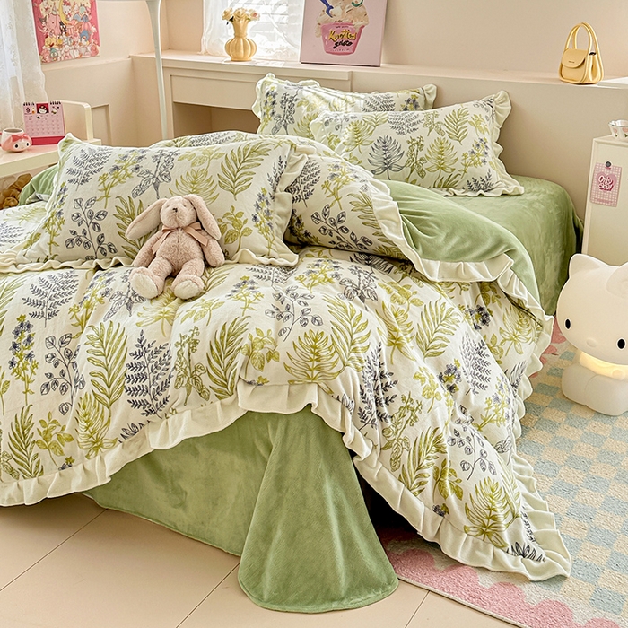 91家纺网 家纺一手货源 找家纺 懒猫家纺 2025新款韩版牛奶绒四件套 绿野仙踪