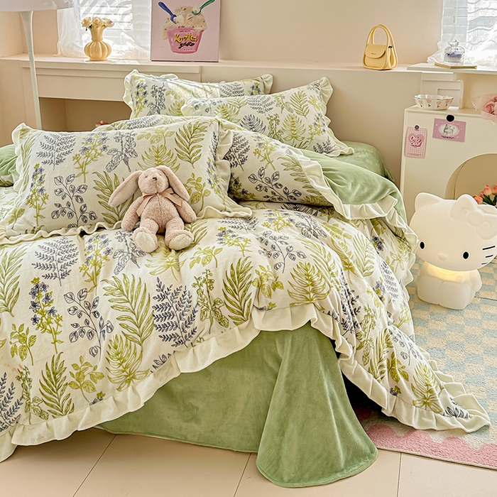 91家纺网 家纺一手货源 找家纺 懒猫家纺 2025新款韩版牛奶绒四件套 绿野仙踪