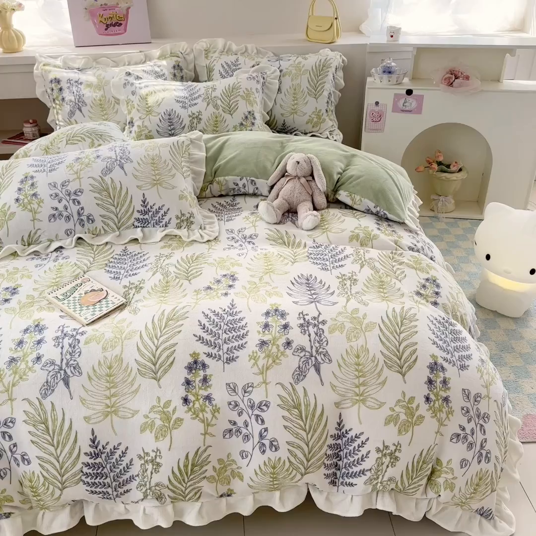 91家纺网 家纺一手货源 找家纺 懒猫家纺 2025新款韩版牛奶绒四件套 绿野仙踪