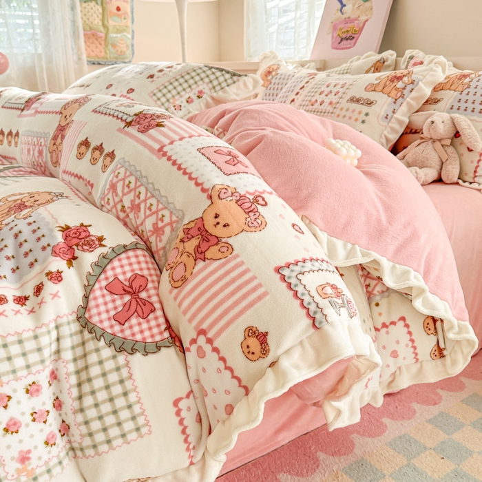 懒猫家纺 2025新款韩版牛奶绒四件套 魔法甜品